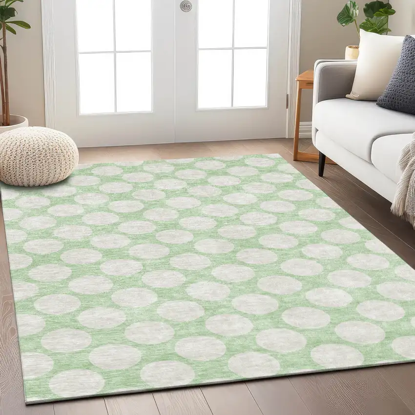 Mint Green And Ivory Polka Dot Washable Indoor Outdoor Area Rug Photo 8