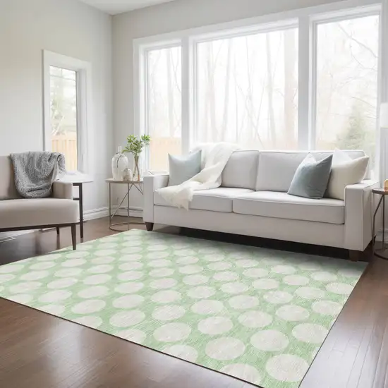 Mint Green And Ivory Polka Dot Washable Indoor Outdoor Area Rug Photo 9