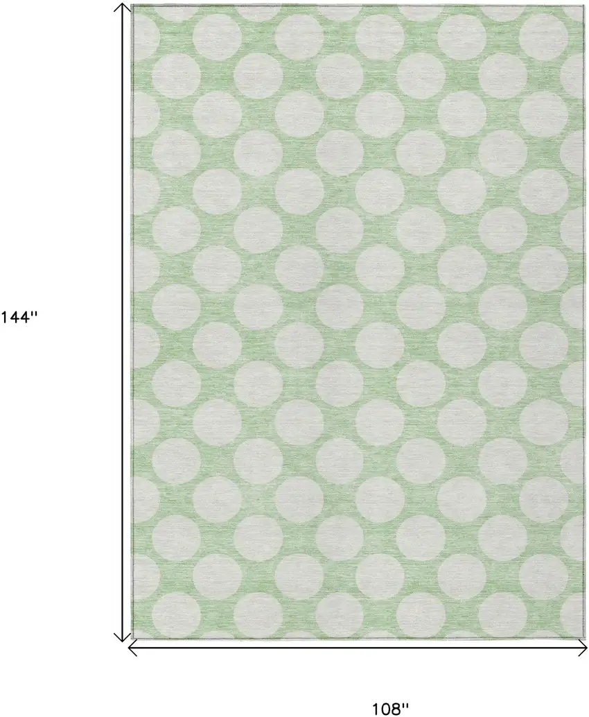 Mint Green And Ivory Polka Dot Washable Indoor Outdoor Area Rug Photo 3