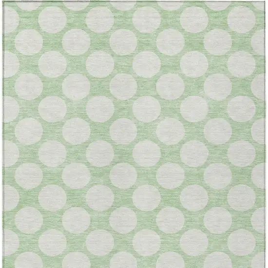 Mint Green And Ivory Polka Dot Washable Indoor Outdoor Area Rug Photo 4