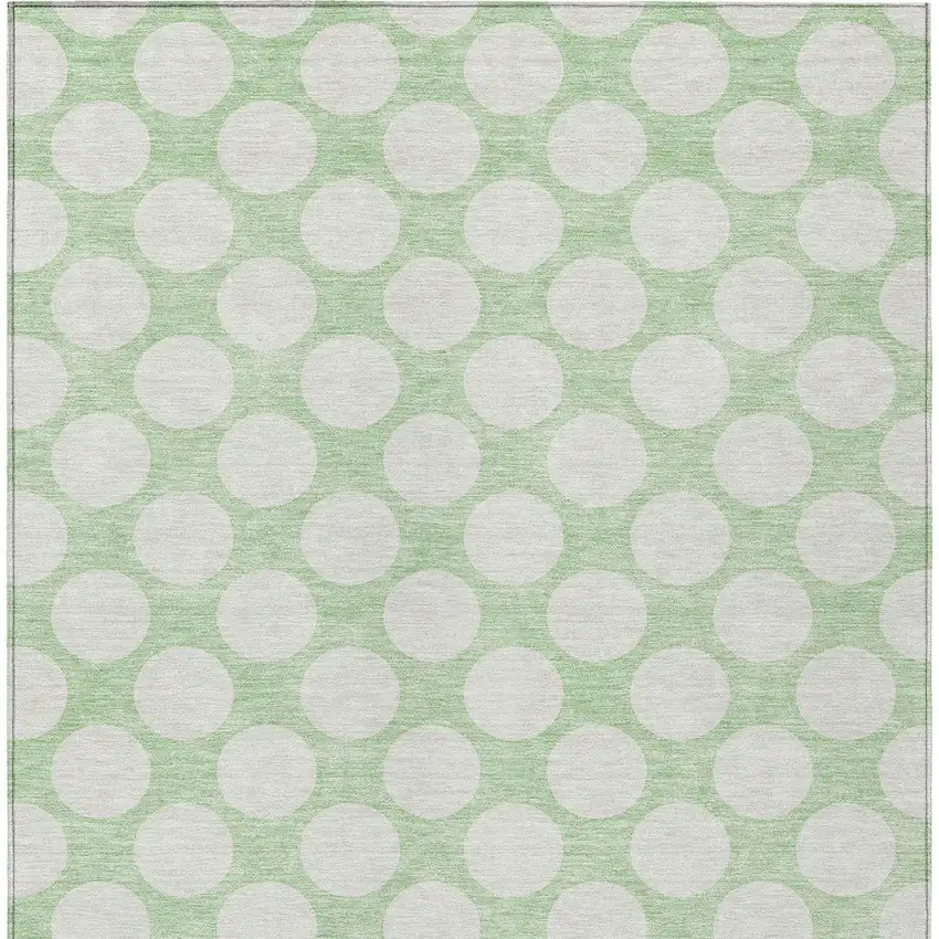 Mint Green And Ivory Polka Dot Washable Indoor Outdoor Area Rug Photo 4