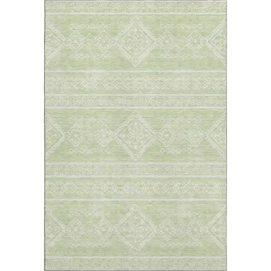 Mint Green And Ivory Southwestern Washable Area Rug With UV Protection Photo 1