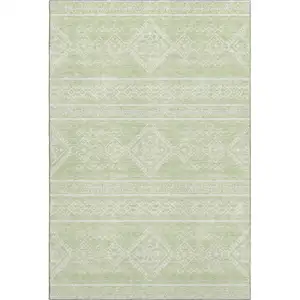 Photo of Mint Green And Ivory Southwestern Washable Area Rug With UV Protection
