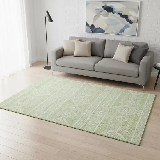 Mint Green And Ivory Southwestern Washable Area Rug With UV Protection Photo 2