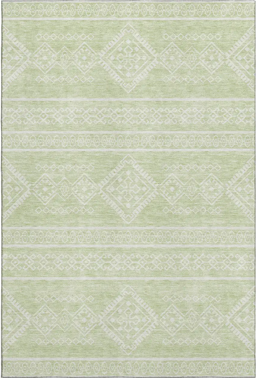 Mint Green And Ivory Southwestern Washable Area Rug With UV Protection Photo 1
