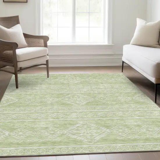 Mint Green And Ivory Southwestern Washable Area Rug With UV Protection Photo 6