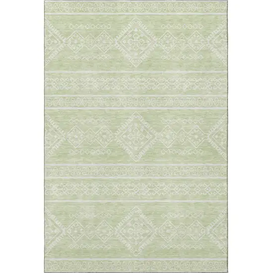 Mint Green And Ivory Southwestern Washable Area Rug With UV Protection Photo 4