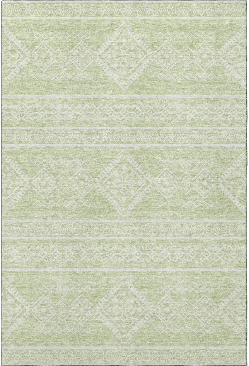 Mint Green And Ivory Southwestern Washable Area Rug With UV Protection Photo 4