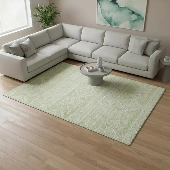 Mint Green And Ivory Southwestern Washable Area Rug With UV Protection Photo 2