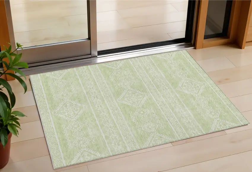 Mint Green And Ivory Southwestern Washable Indoor Outdoor Area Rug Photo 1