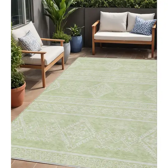 Mint Green And Ivory Southwestern Washable Indoor Outdoor Area Rug Photo 1