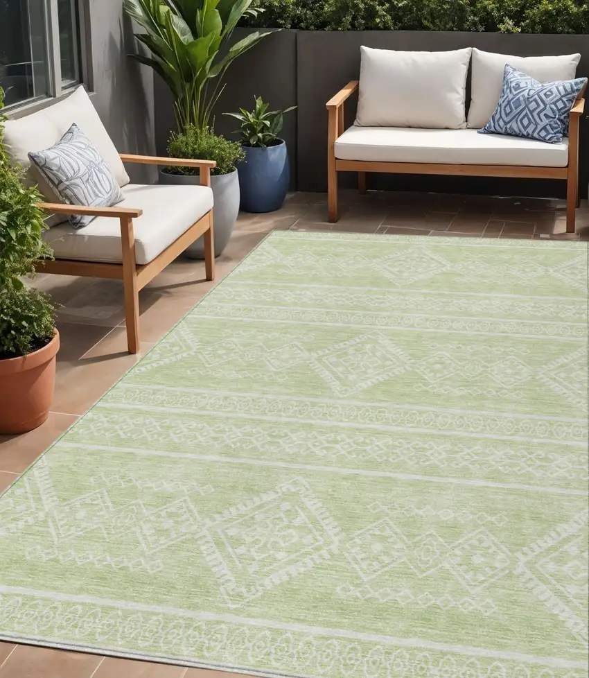 Mint Green And Ivory Southwestern Washable Indoor Outdoor Area Rug Photo 1