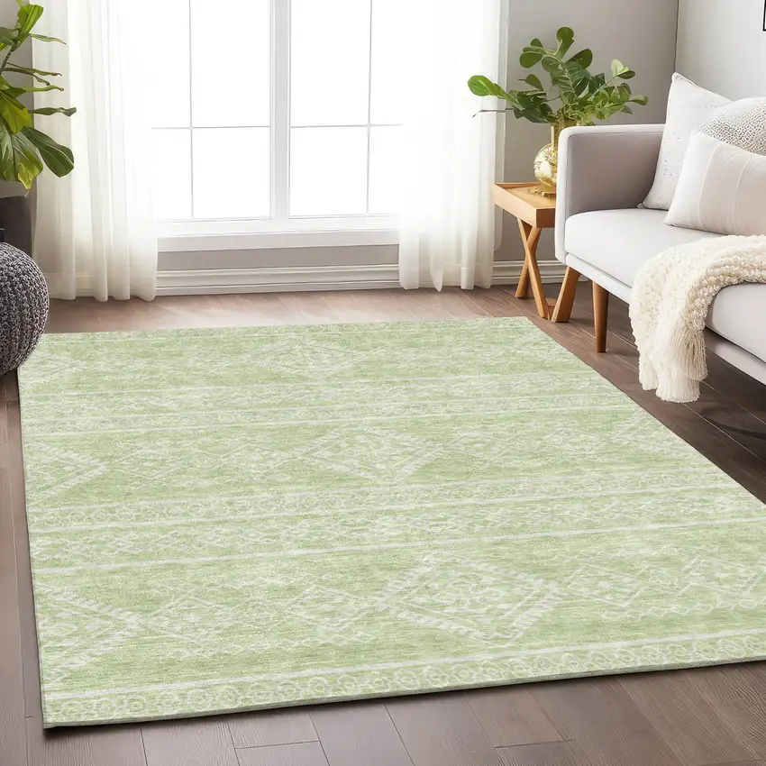 Mint Green And Ivory Southwestern Washable Indoor Outdoor Area Rug Photo 8