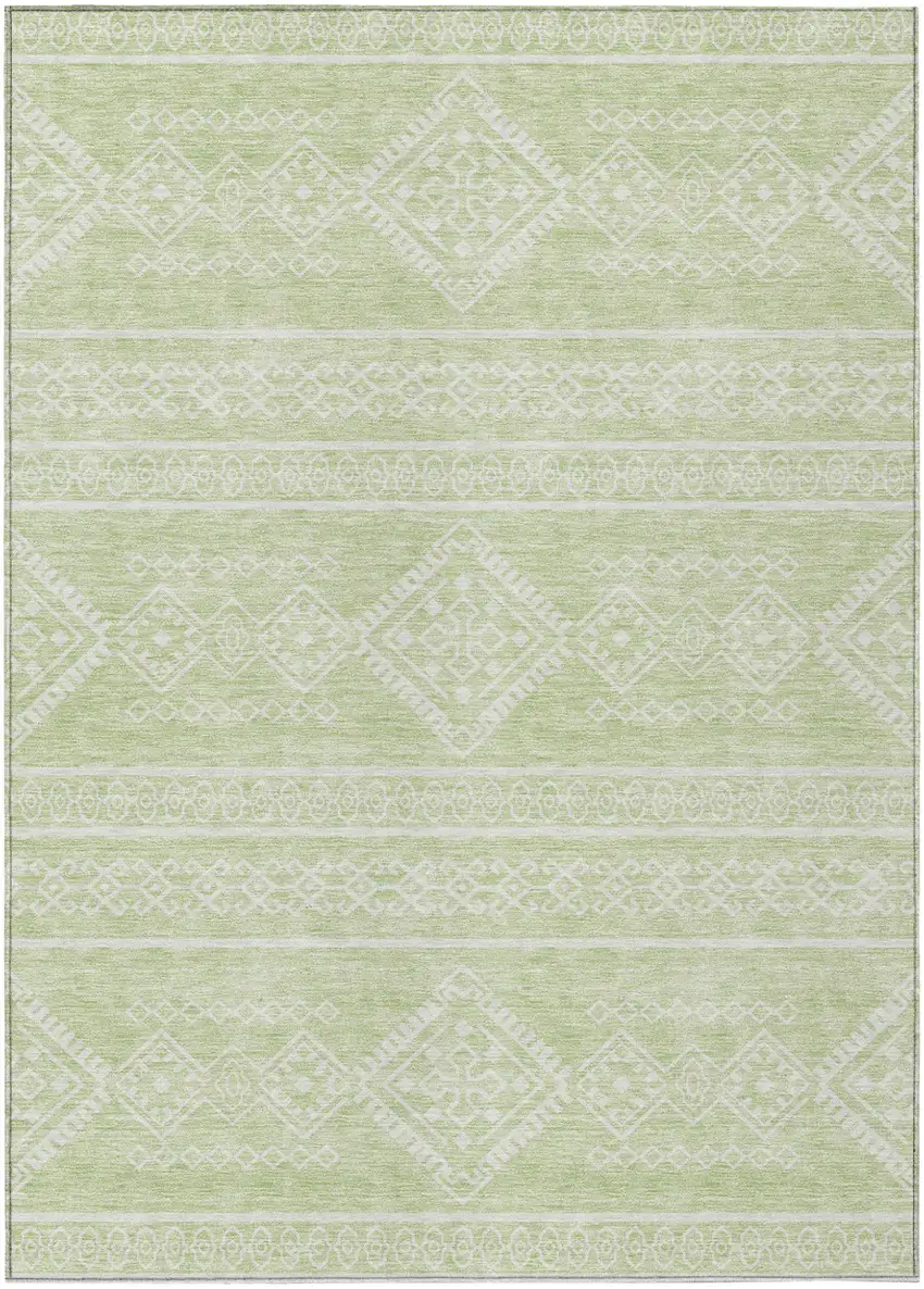 Mint Green And Ivory Southwestern Washable Indoor Outdoor Area Rug Photo 2