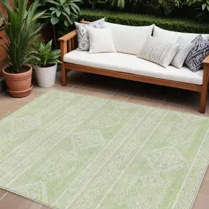 Photo of Mint Green And Ivory Southwestern Washable Indoor Outdoor Area Rug