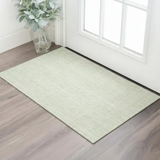 Mint Green And Ivory Striped Washable Area Rug With UV Protection Photo 1
