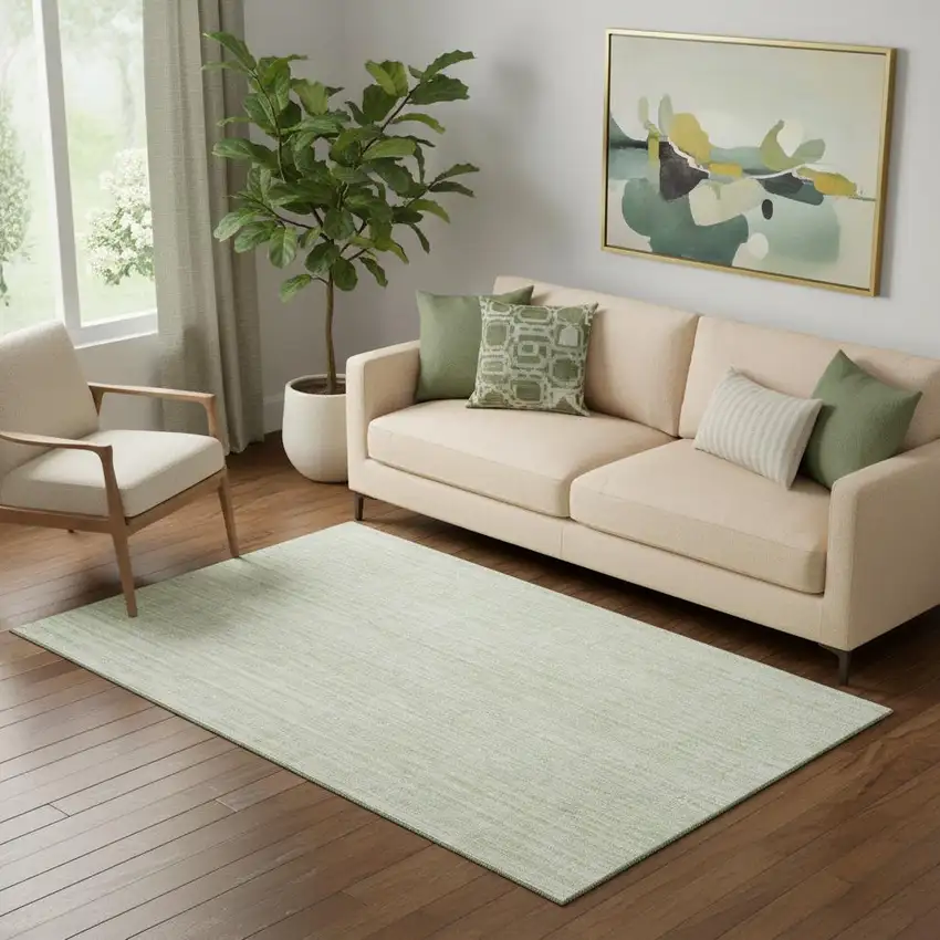 Mint Green And Ivory Striped Washable Area Rug With UV Protection Photo 1