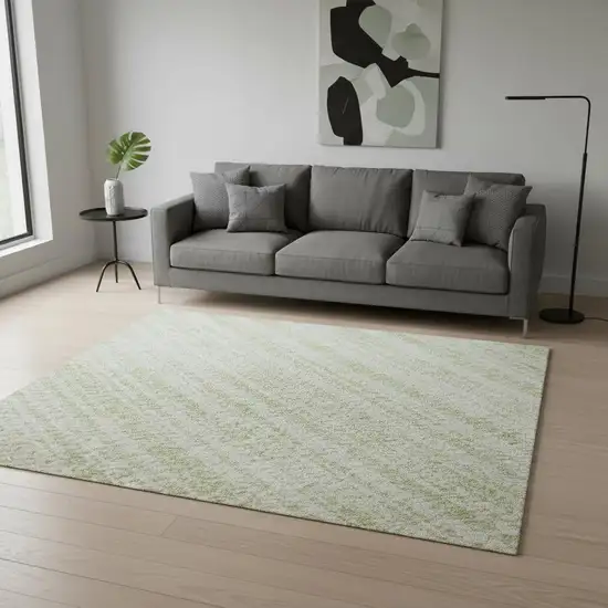 Mint Green And Ivory Striped Washable Area Rug With UV Protection Photo 2