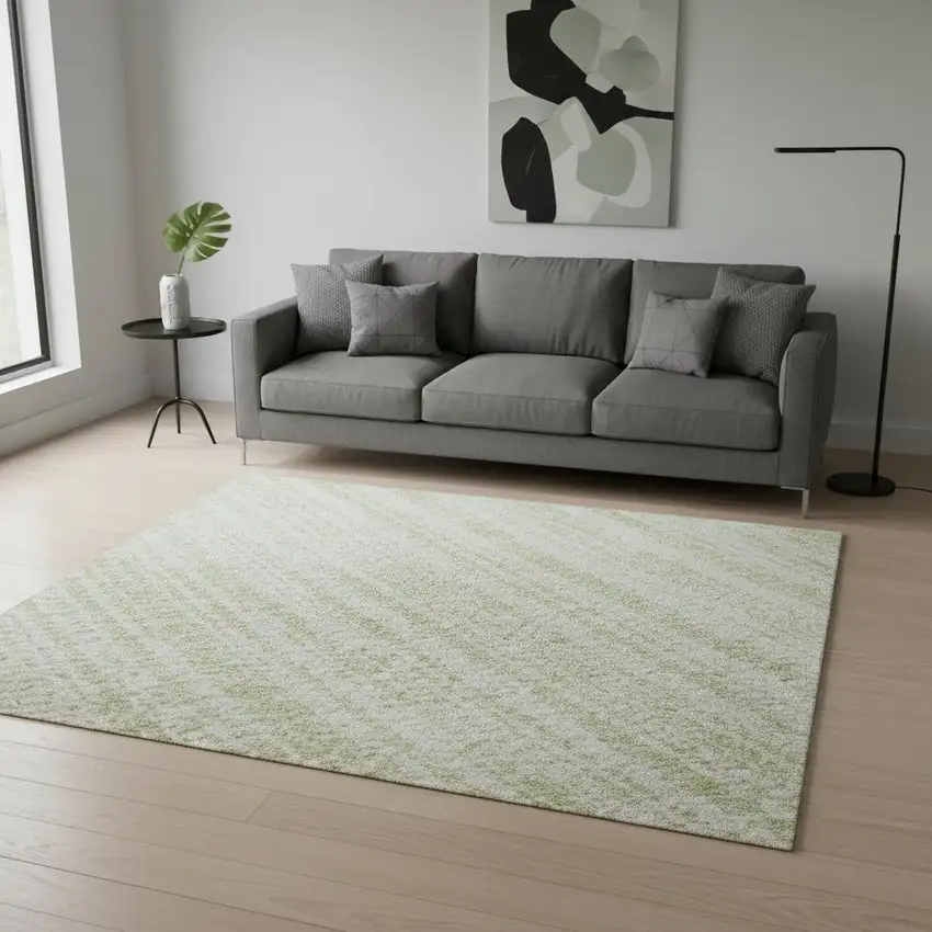 Mint Green And Ivory Striped Washable Area Rug With UV Protection Photo 2