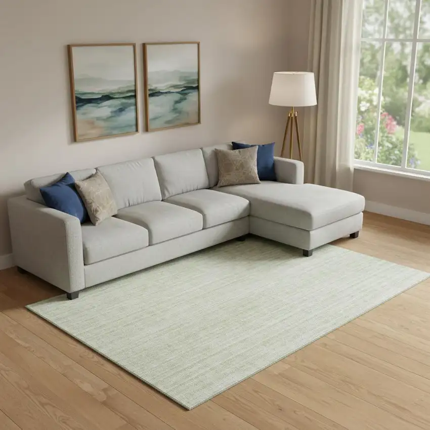 Mint Green And Ivory Striped Washable Area Rug With UV Protection Photo 1