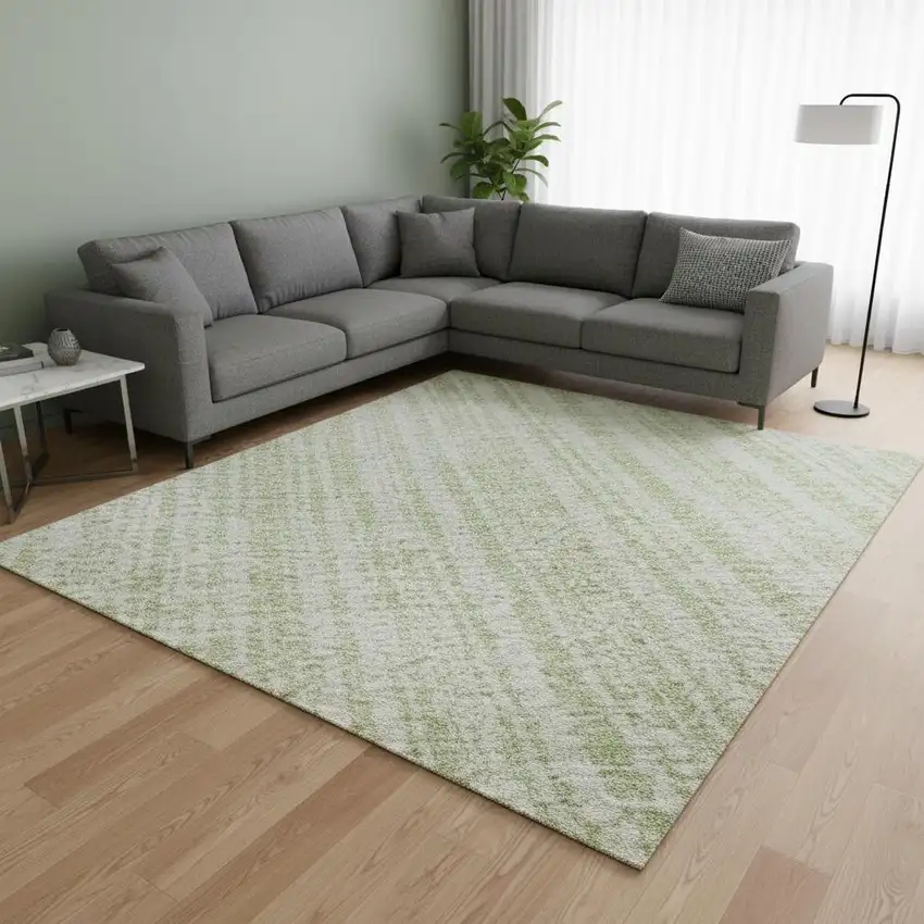 Mint Green And Ivory Striped Washable Area Rug With UV Protection Photo 2