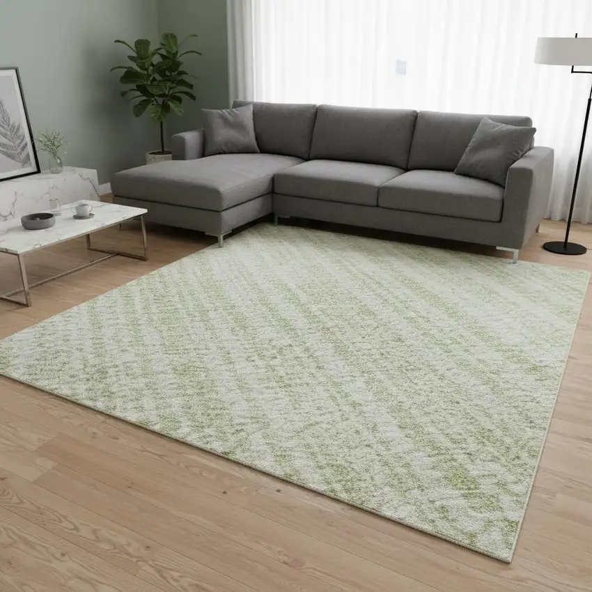 Mint Green And Ivory Striped Washable Area Rug With UV Protection Photo 2