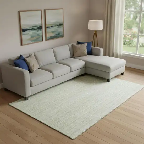 Mint Green And Ivory Striped Washable Area Rug With UV Protection Photo 1