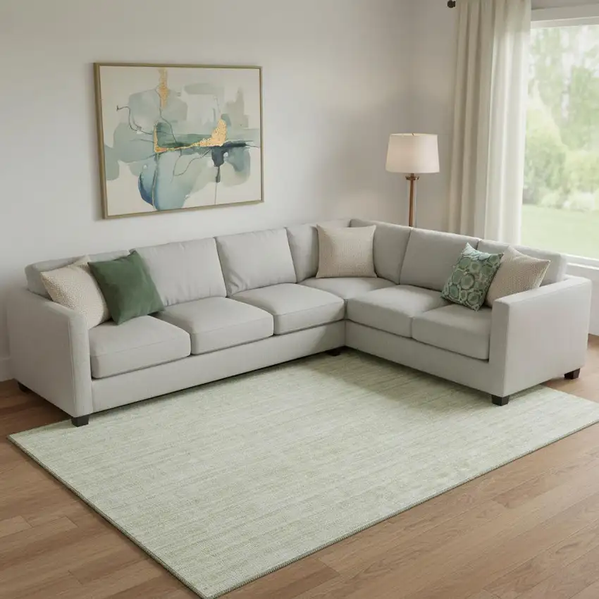 Mint Green And Ivory Striped Washable Area Rug With UV Protection Photo 1