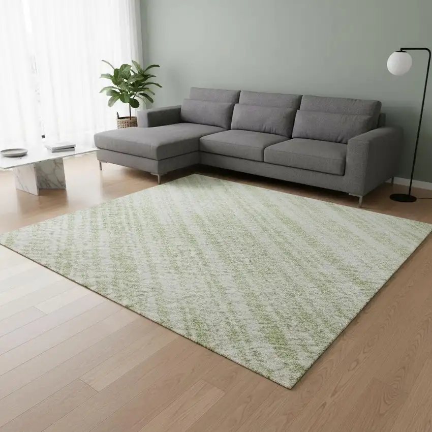 Mint Green And Ivory Striped Washable Area Rug With UV Protection Photo 2