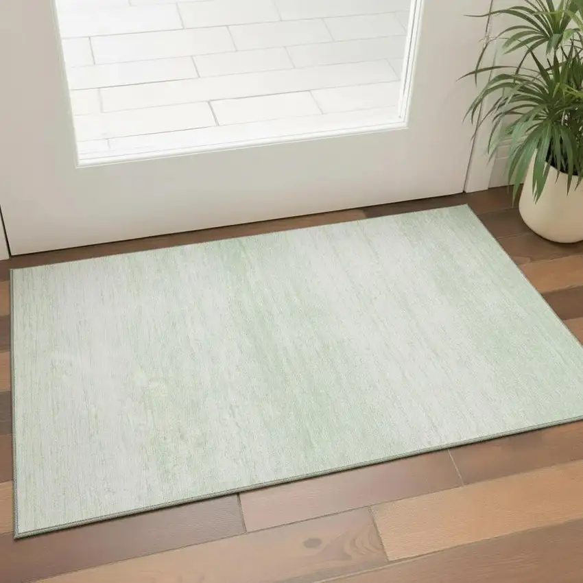 Mint Green And Ivory Striped Washable Area Rug With UV Protection Photo 1