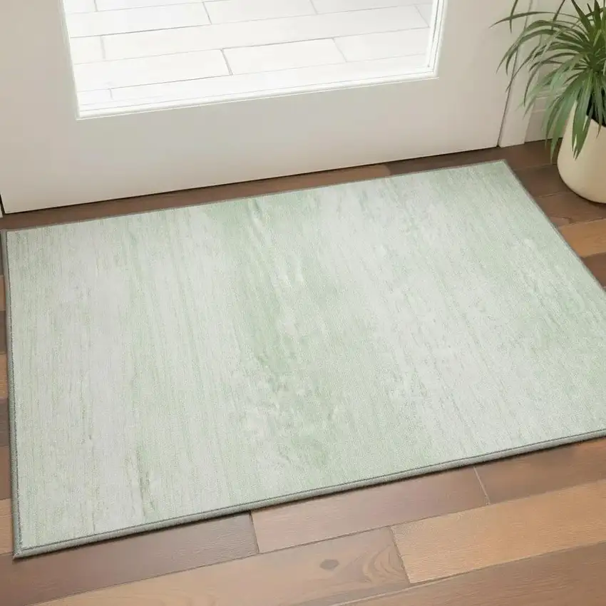 Mint Green And Ivory Striped Washable Area Rug With UV Protection Photo 2