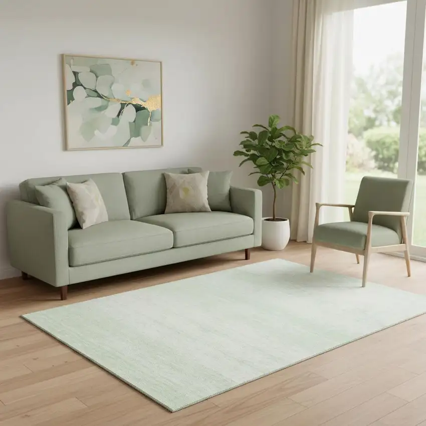 Mint Green And Ivory Striped Washable Area Rug With UV Protection Photo 1