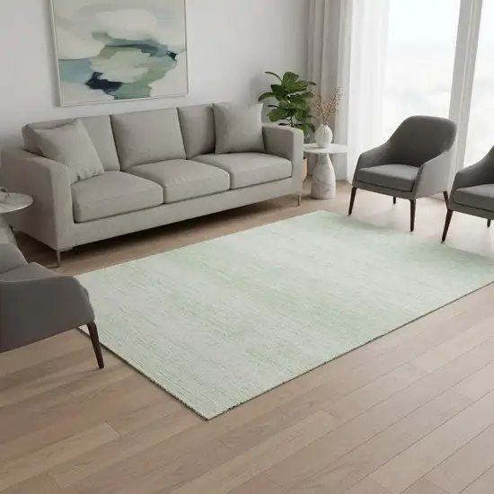 Mint Green And Ivory Striped Washable Area Rug With UV Protection Photo 2