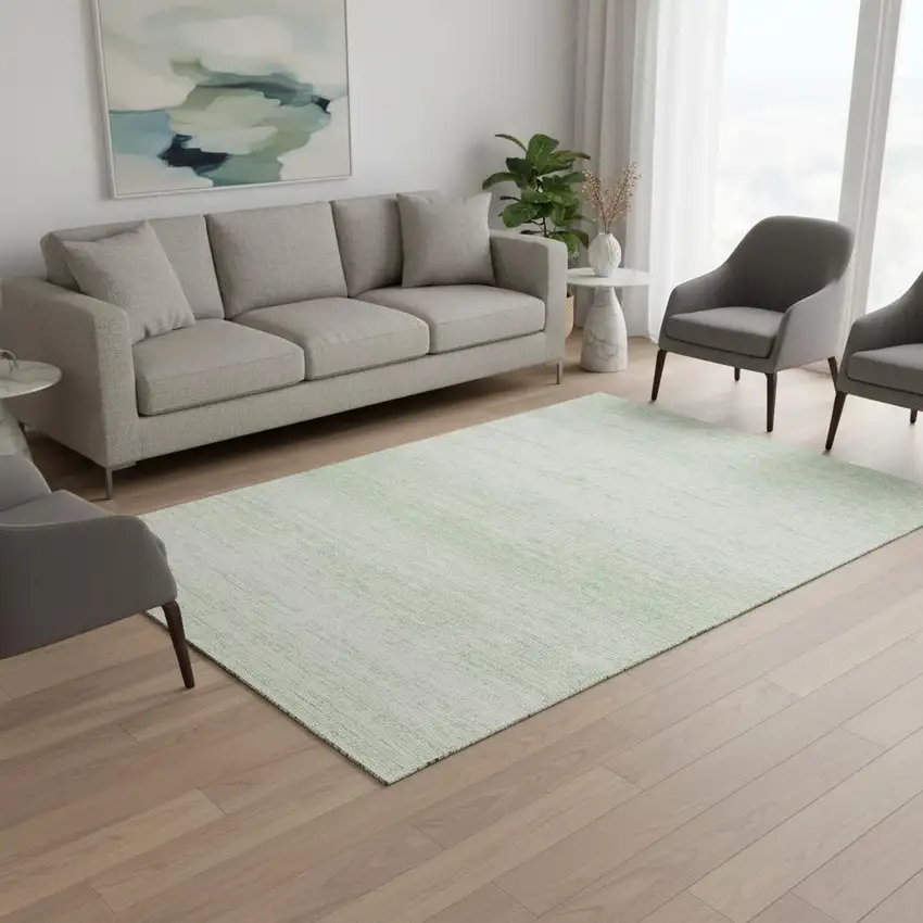 Mint Green And Ivory Striped Washable Area Rug With UV Protection Photo 2