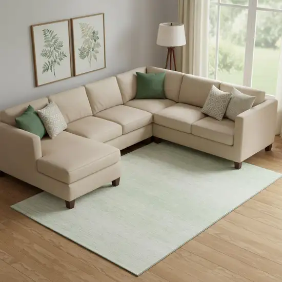 Mint Green And Ivory Striped Washable Area Rug With UV Protection Photo 1