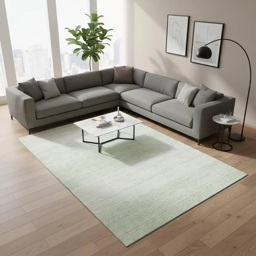 Mint Green And Ivory Striped Washable Area Rug With UV Protection Photo 2