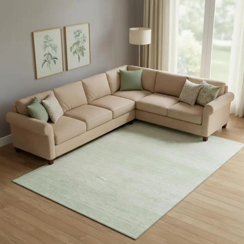 Mint Green And Ivory Striped Washable Area Rug With UV Protection Photo 1