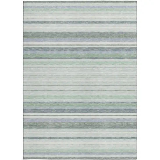Mint Green And Ivory Striped Washable Indoor Outdoor Area Rug Photo 5