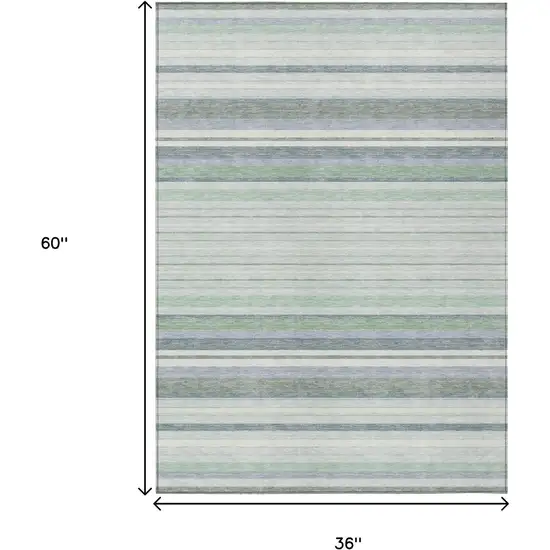 Mint Green And Ivory Striped Washable Indoor Outdoor Area Rug Photo 3