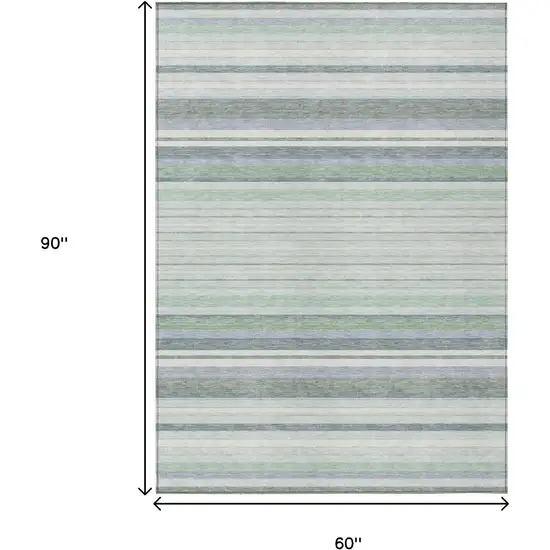 Mint Green And Ivory Striped Washable Indoor Outdoor Area Rug Photo 3