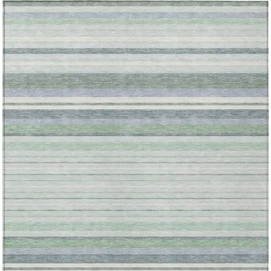 Mint Green And Ivory Striped Washable Indoor Outdoor Area Rug Photo 4