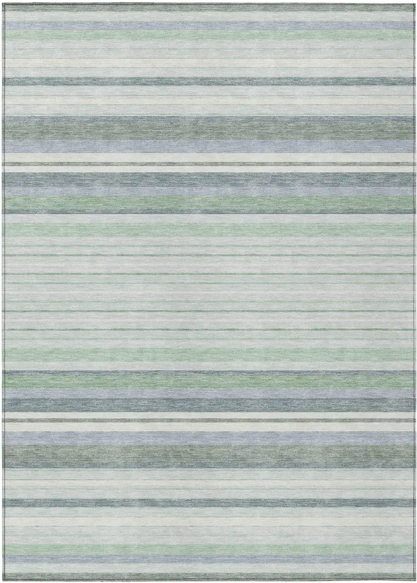 Mint Green And Ivory Striped Washable Indoor Outdoor Area Rug Photo 2