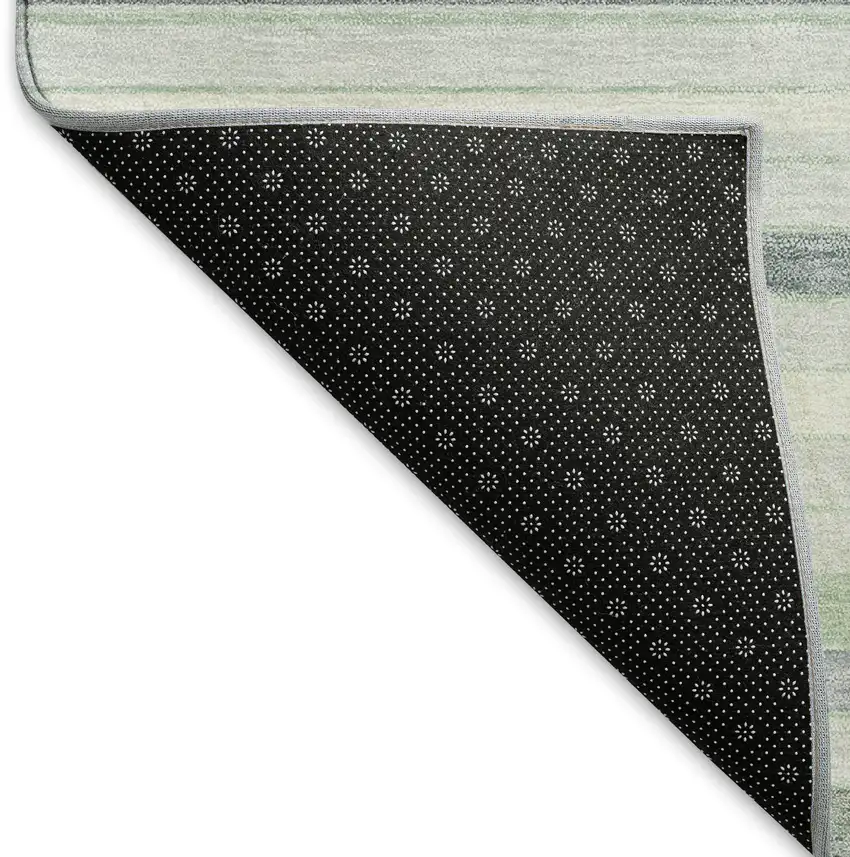 Mint Green And Ivory Striped Washable Indoor Outdoor Area Rug Photo 5