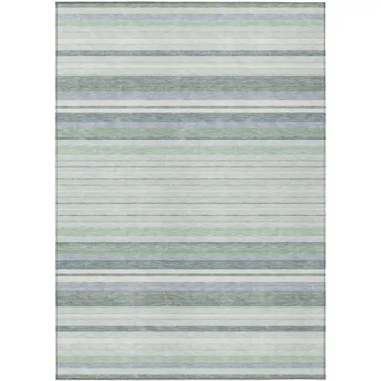 Mint Green And Ivory Striped Washable Indoor Outdoor Area Rug Photo 2