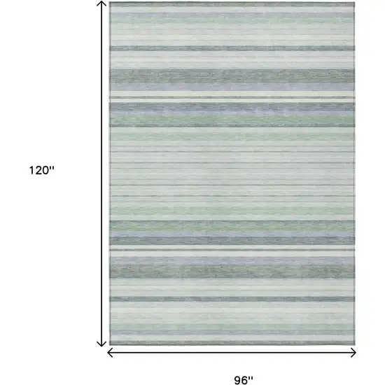 Mint Green And Ivory Striped Washable Indoor Outdoor Area Rug Photo 3