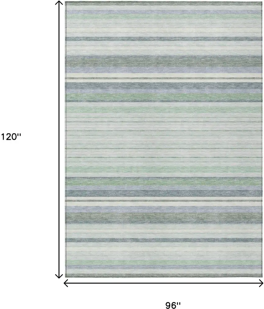 Mint Green And Ivory Striped Washable Indoor Outdoor Area Rug Photo 3