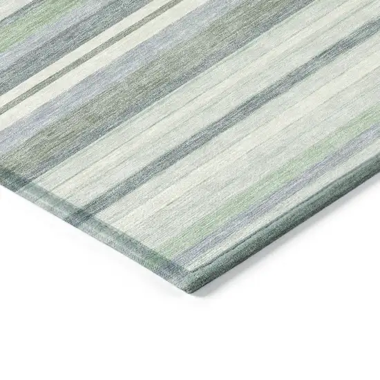 Mint Green And Ivory Striped Washable Indoor Outdoor Area Rug Photo 6