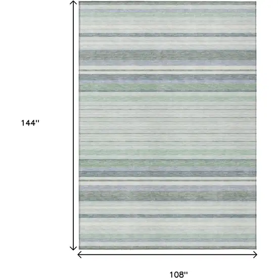 Mint Green And Ivory Striped Washable Indoor Outdoor Area Rug Photo 3