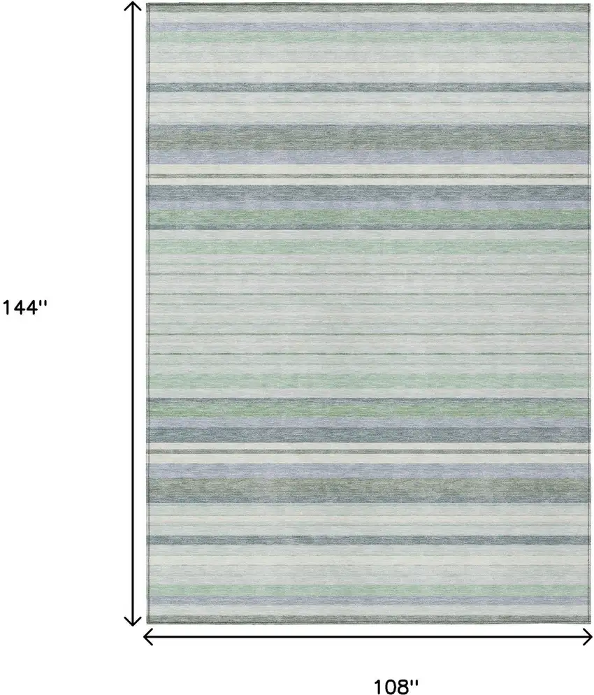 Mint Green And Ivory Striped Washable Indoor Outdoor Area Rug Photo 3
