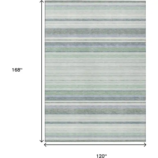 Mint Green And Ivory Striped Washable Indoor Outdoor Area Rug Photo 3